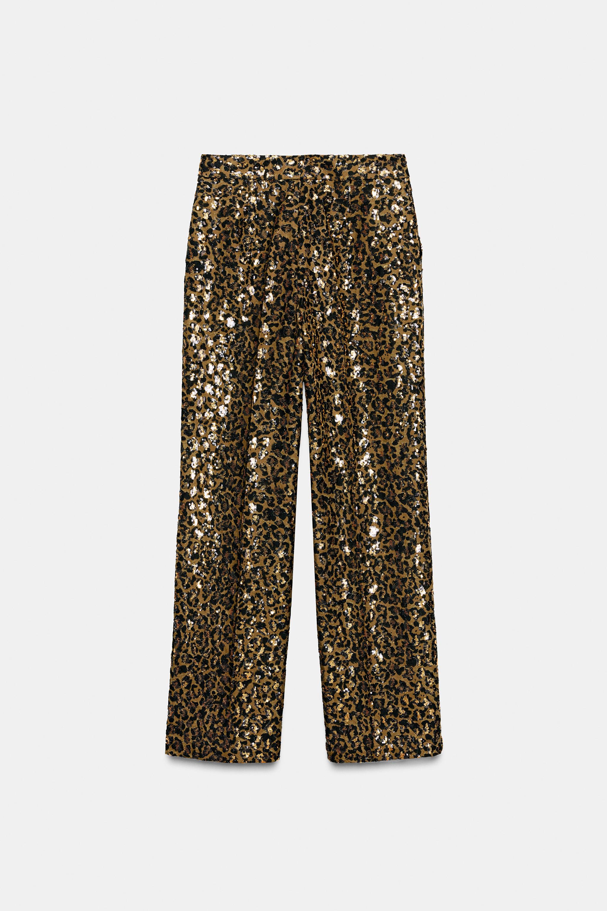 ANIMAL PRINT SEQUIN STRAIGHT LEG PANTS